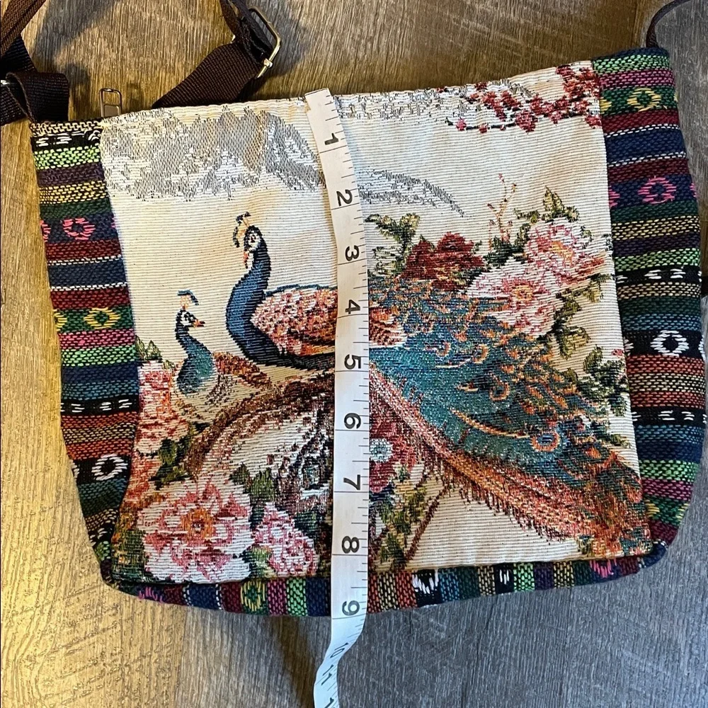 Peacock Embroidered Tapestry Crossbody Purse Bag